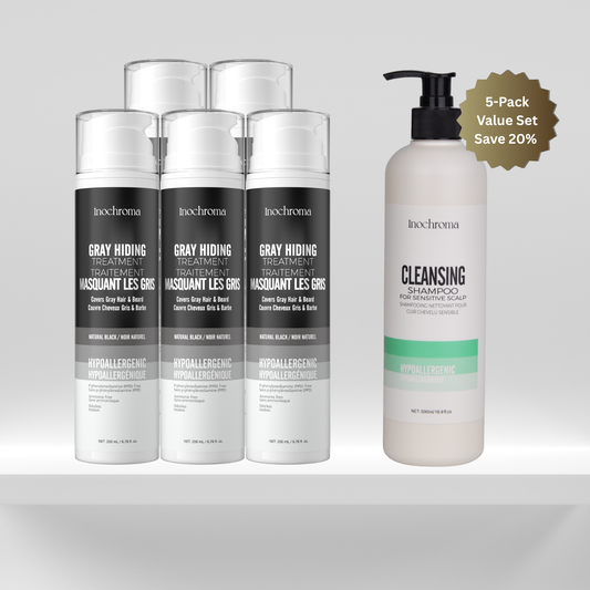 Gray Hiding Treatment & Cleansing Shampoo Set | 5-Pack Bundle | Inochroma