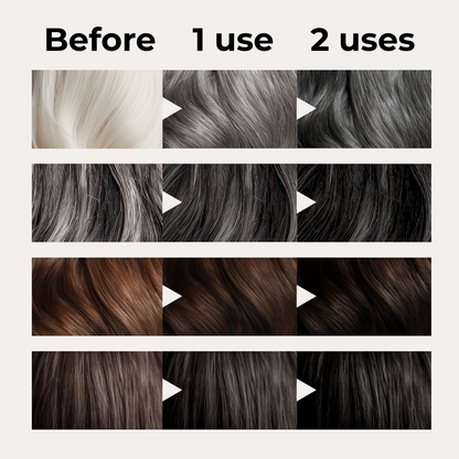 Before and after hair color change showing progression with each use of a product.