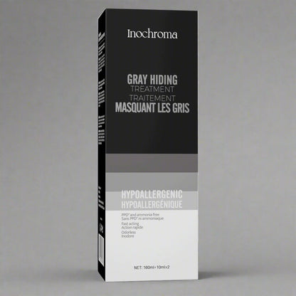 Inochroma gray hiding treatment packaging on a gray background