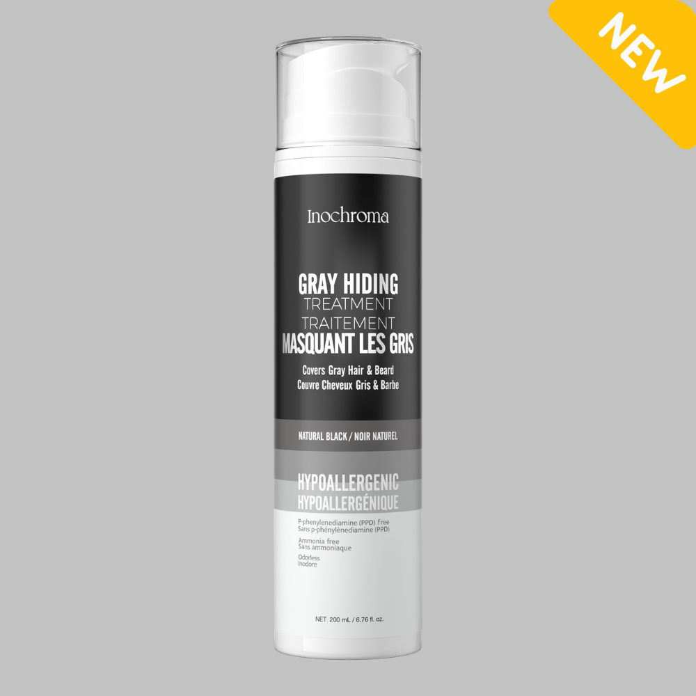Gray hiding treatment can with 'inochroma' branding on a gray background