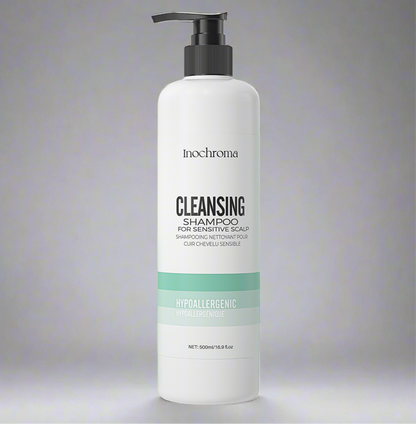 Inochroma cleansing shampoo bottle on a gray background