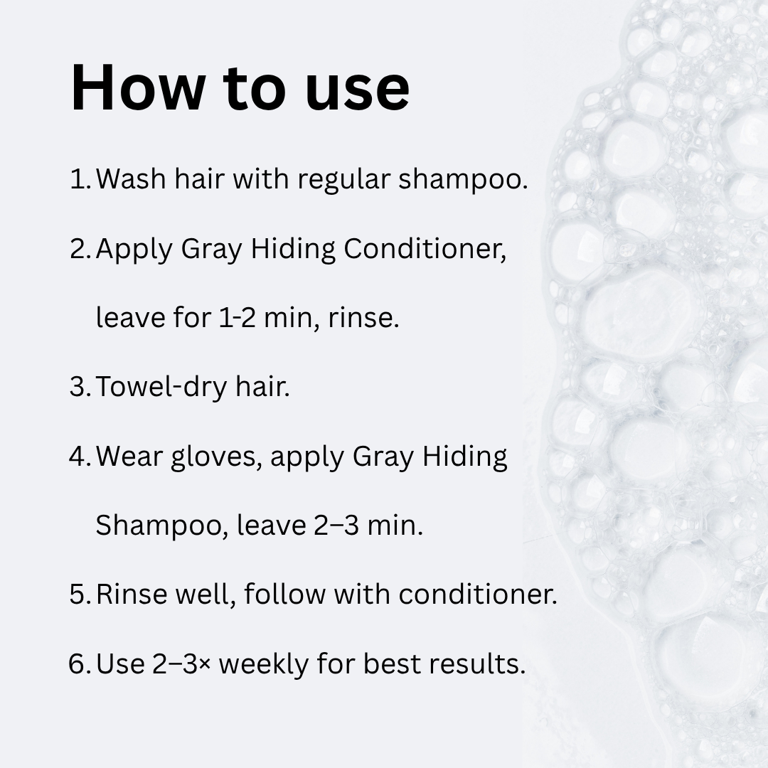 Instructions for using a hair care product with a white background and text.